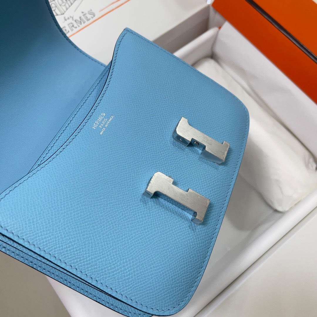 Hermes Constance 18 Mini Shoulder Bag In Blue Atoll Epsom Leather